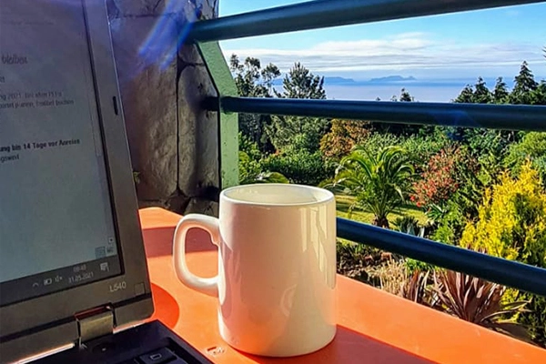 Outdoor workpace area at Cabeco Alto in Madeira